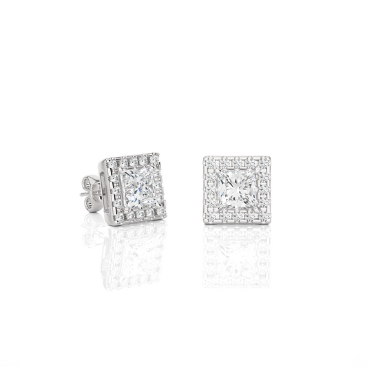 Princess Cut Diamond Stud Earrings Lab Grown Wedding Studs Halo Earring Gift for Women's - HIGHCARAT DIAMONDS