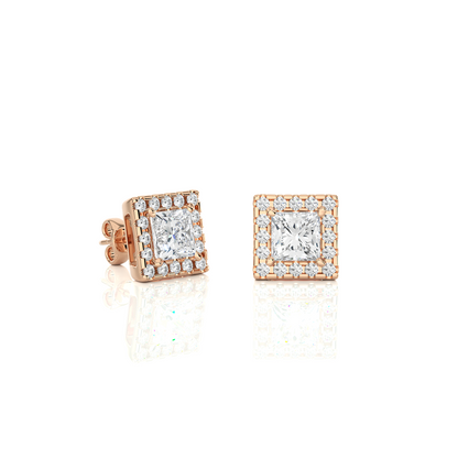 Princess Cut Diamond Stud Earrings Lab Grown Wedding Studs Halo Earring Gift for Women's - HIGHCARAT DIAMONDS