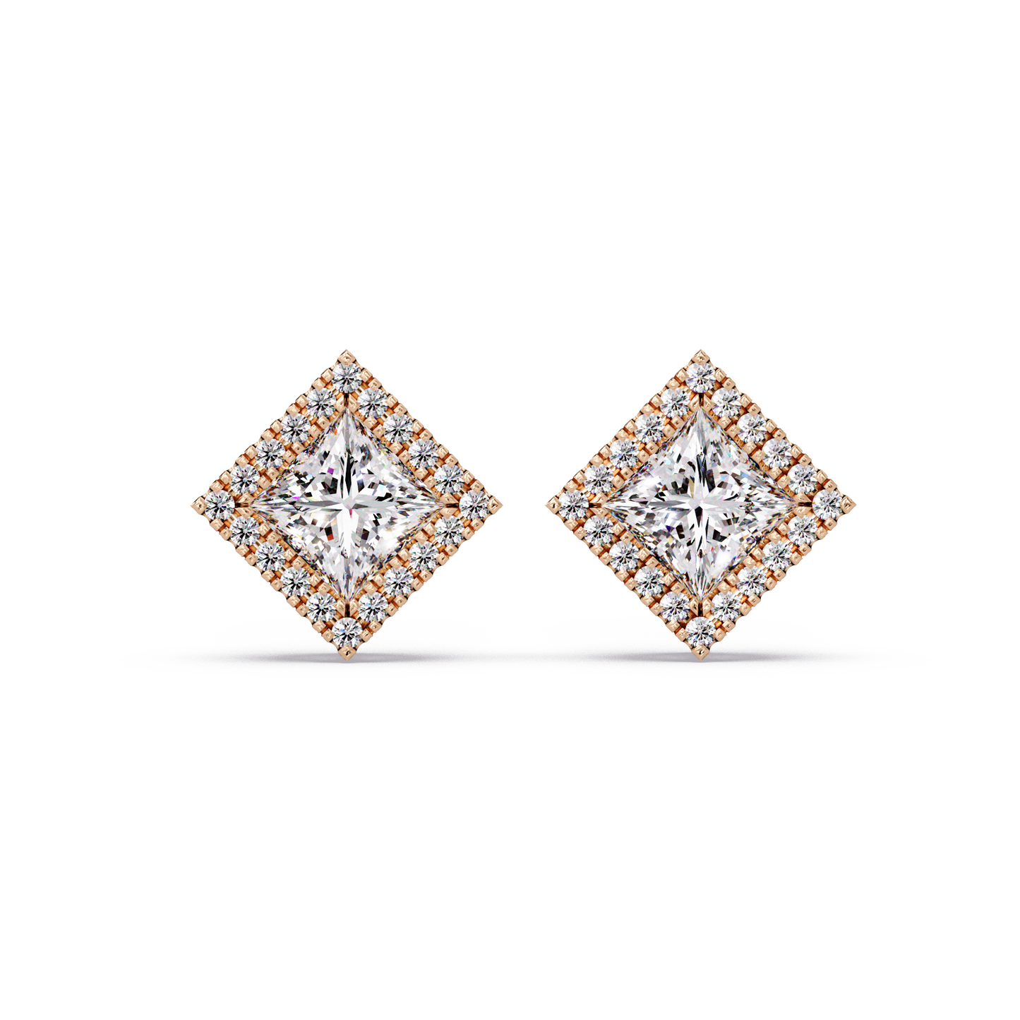 Princess Cut Lab Grown Diamond Halo Stud Earrings - HIGHCARAT DIAMONDS
