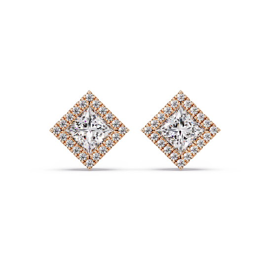Princess Cut Lab Grown Diamond Halo Stud Earrings - HIGHCARAT DIAMONDS