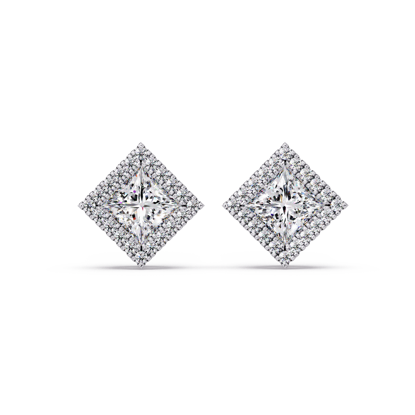 Princess Cut Lab Grown Diamond Halo Stud Earrings - HIGHCARAT DIAMONDS