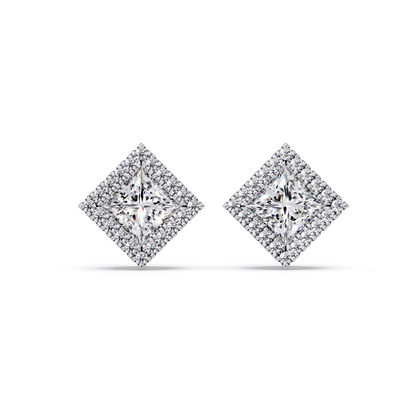 Princess Cut Lab Grown Diamond Halo Stud Earrings - HIGHCARAT DIAMONDS