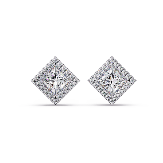 Princess Cut Lab Grown Diamond Halo Stud Earrings - HIGHCARAT DIAMONDS