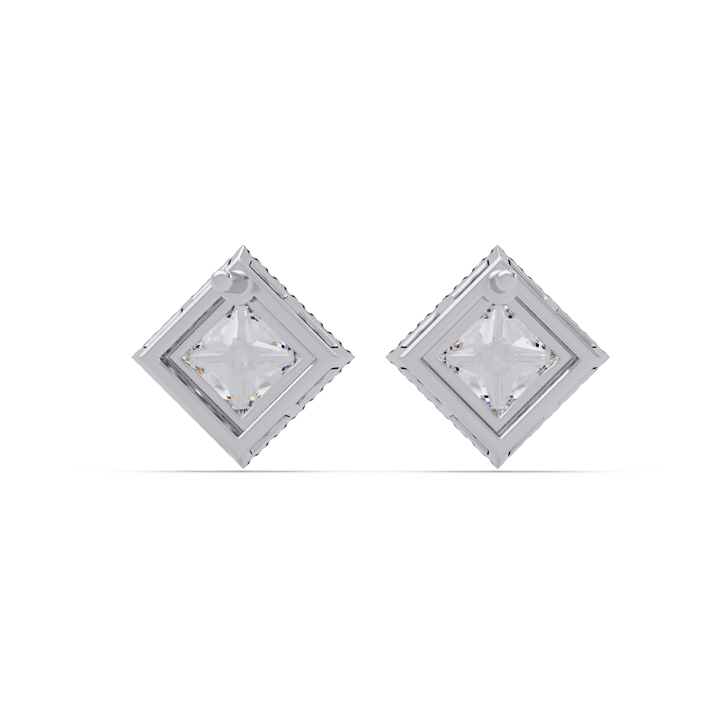 Princess Cut Lab Grown Diamond Halo Stud Earrings - HIGHCARAT DIAMONDS