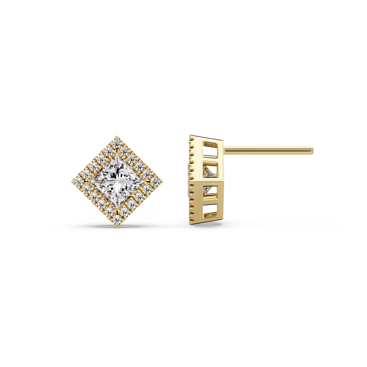 Princess Cut Lab Grown Diamond Halo Stud Earrings - HIGHCARAT DIAMONDS