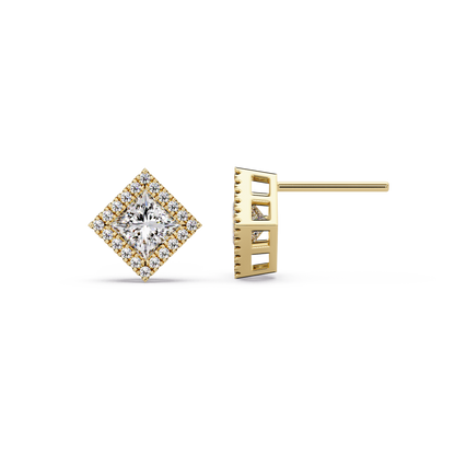 Princess Cut Lab Grown Diamond Halo Stud Earrings - HIGHCARAT DIAMONDS