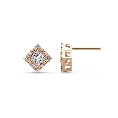 Princess Cut Lab Grown Diamond Halo Stud Earrings - HIGHCARAT DIAMONDS
