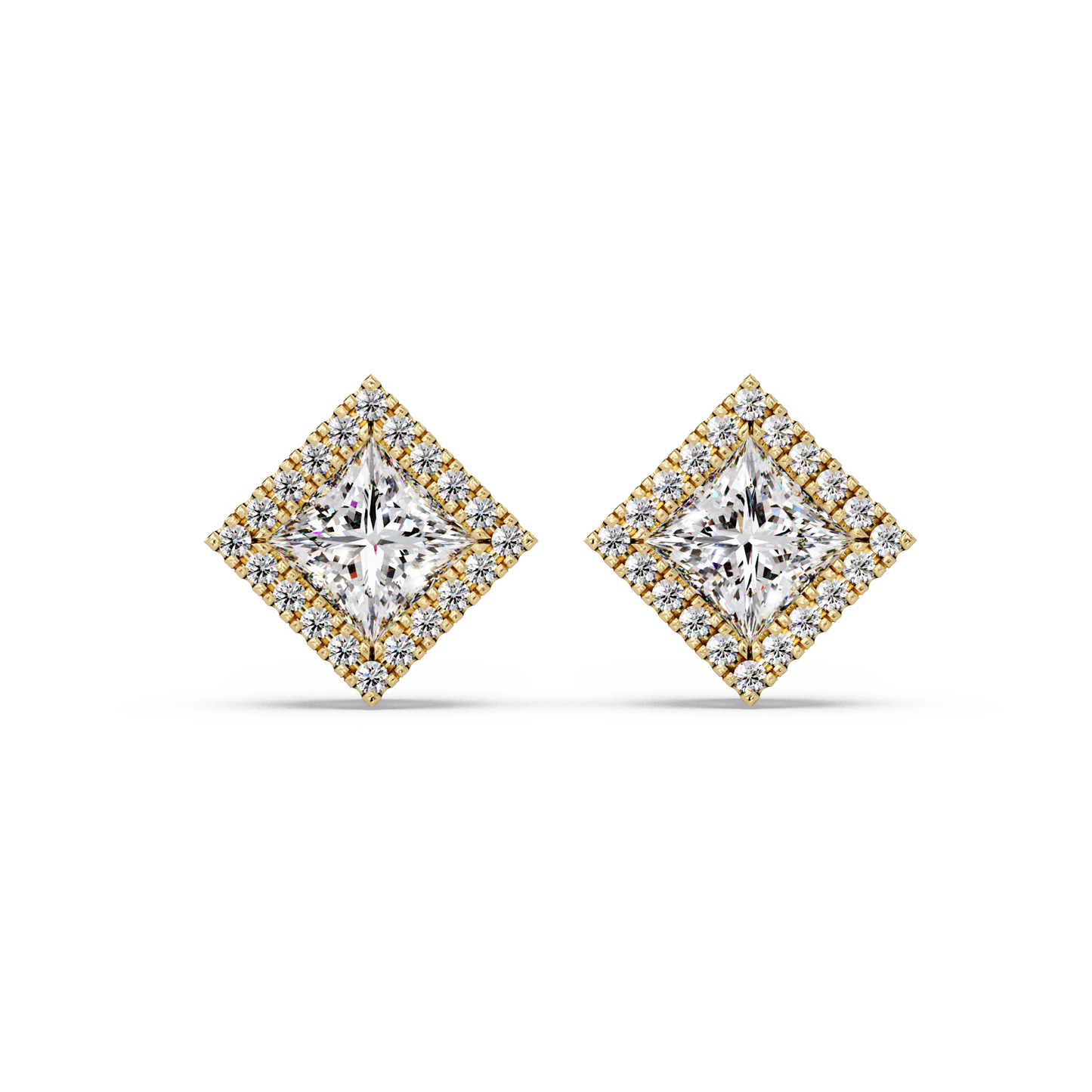 Princess Cut Lab Grown Diamond Halo Stud Earrings - HIGHCARAT DIAMONDS
