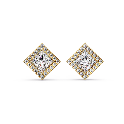 Princess Cut Lab Grown Diamond Halo Stud Earrings - HIGHCARAT DIAMONDS