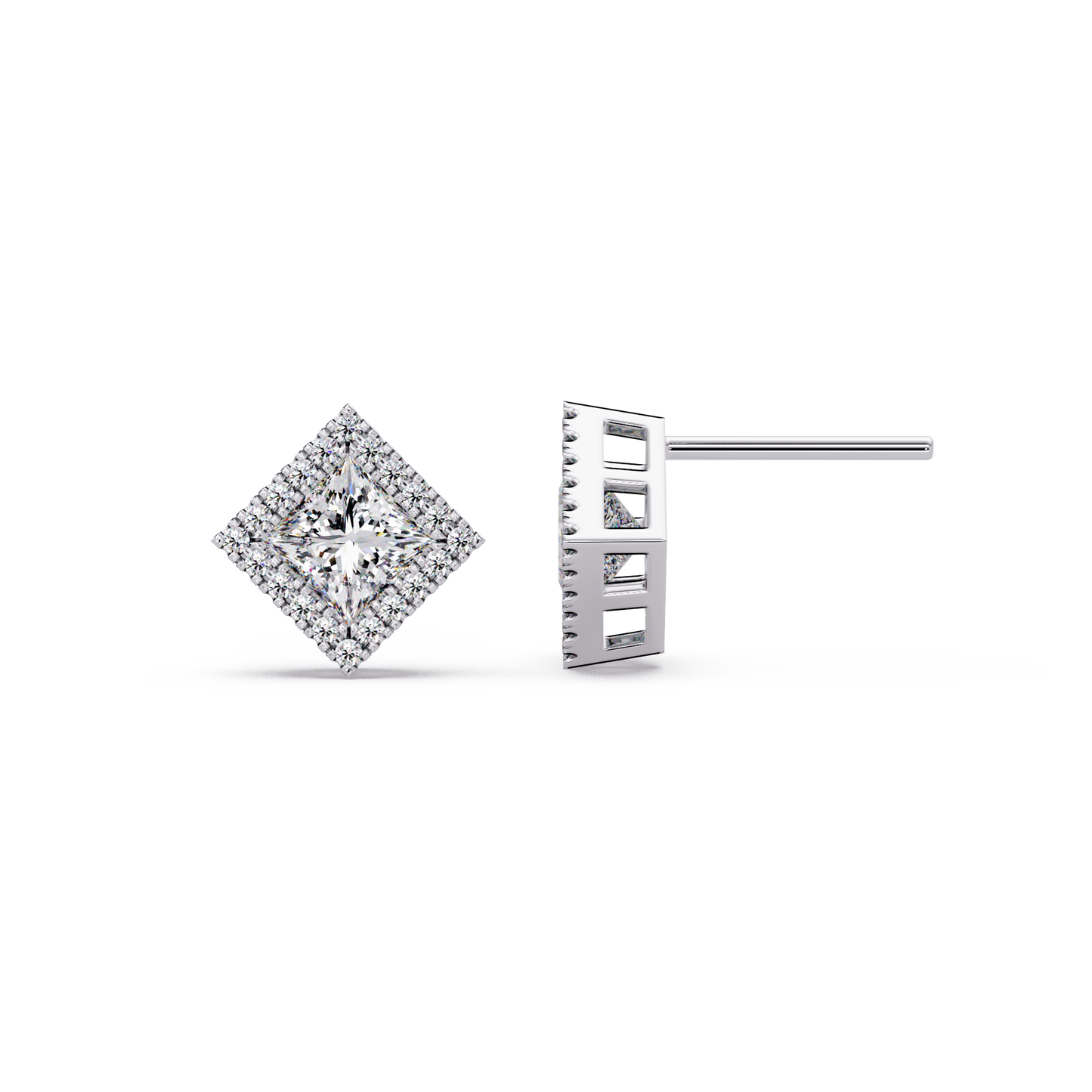 Princess Cut Lab Grown Diamond Halo Stud Earrings - HIGHCARAT DIAMONDS