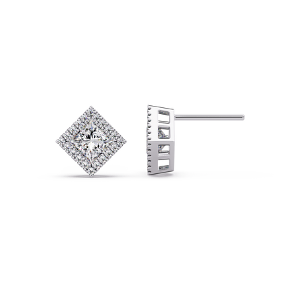 Princess Cut Lab Grown Diamond Halo Stud Earrings - HIGHCARAT DIAMONDS