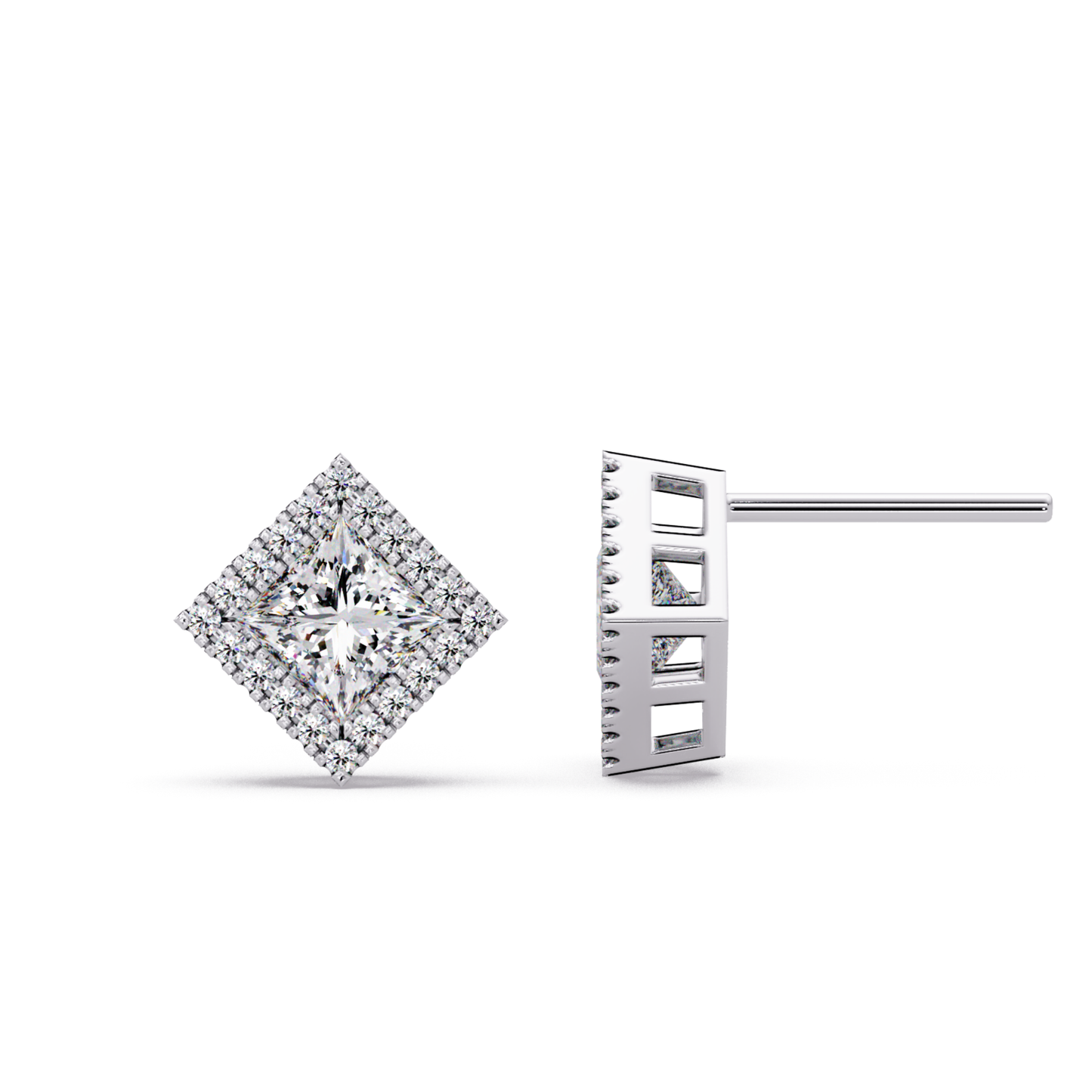 Princess Cut Lab Grown Diamond Halo Stud Earrings - HIGHCARAT DIAMONDS