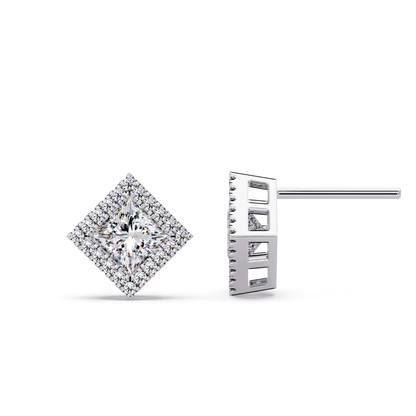 Princess Cut Lab Grown Diamond Halo Stud Earrings - HIGHCARAT DIAMONDS