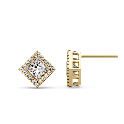 Princess Cut Lab Grown Diamond Halo Stud Earrings - HIGHCARAT DIAMONDS