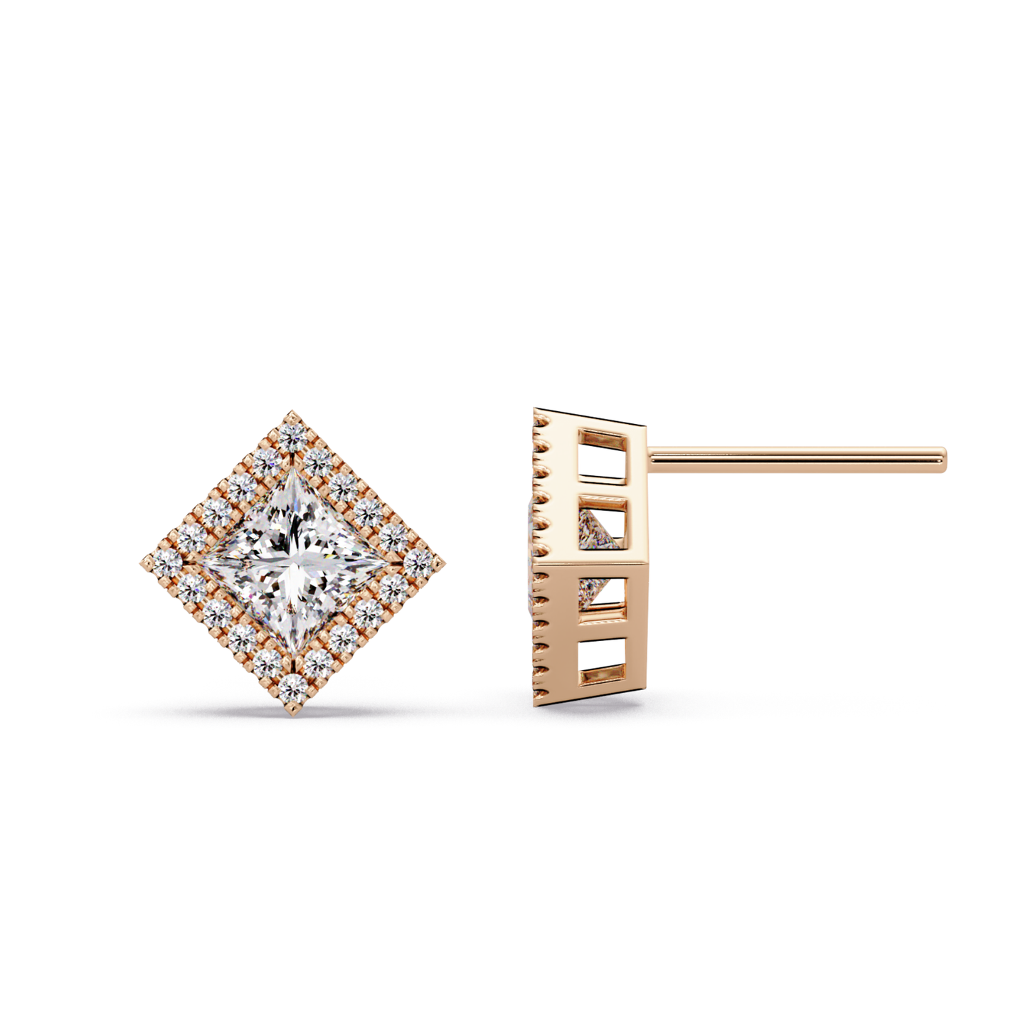 Princess Cut Lab Grown Diamond Halo Stud Earrings - HIGHCARAT DIAMONDS