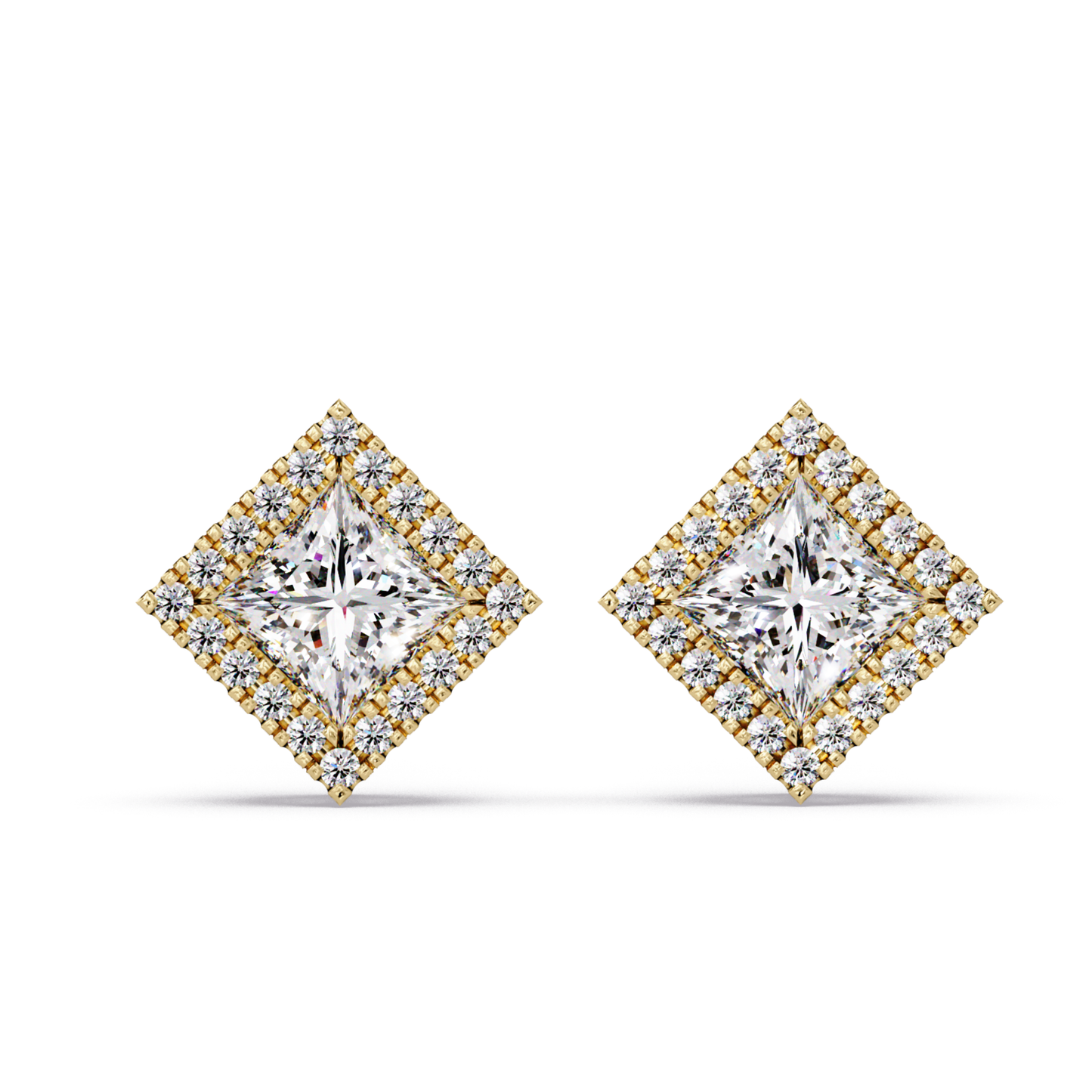 Princess Cut Lab Grown Diamond Halo Stud Earrings - HIGHCARAT DIAMONDS