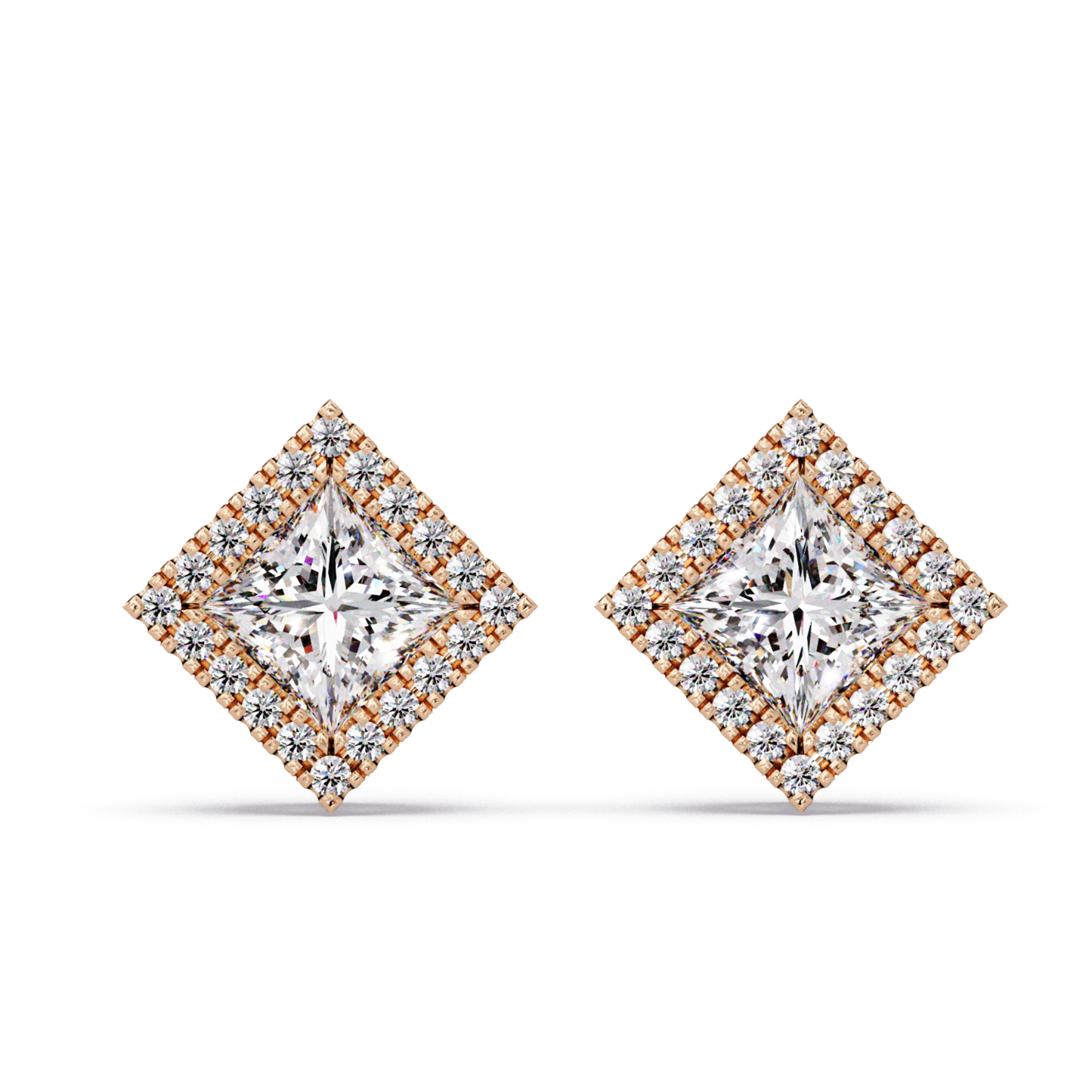 Princess Cut Lab Grown Diamond Halo Stud Earrings - HIGHCARAT DIAMONDS