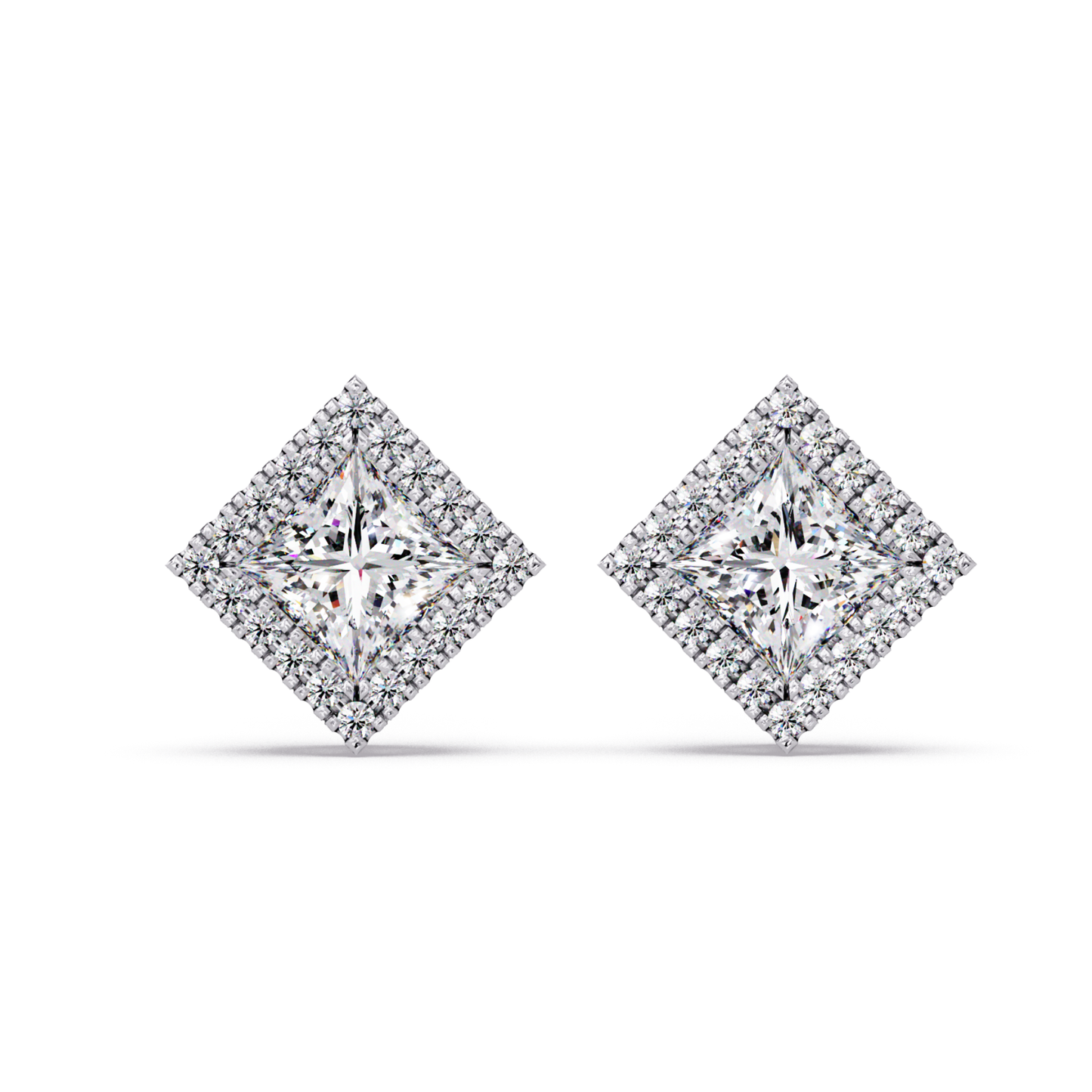 Princess Cut Lab Grown Diamond Halo Stud Earrings - HIGHCARAT DIAMONDS