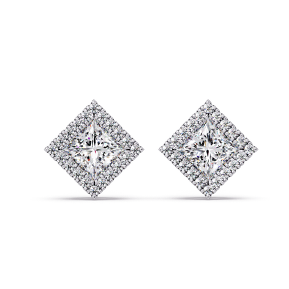 Princess Cut Lab Grown Diamond Halo Stud Earrings - HIGHCARAT DIAMONDS
