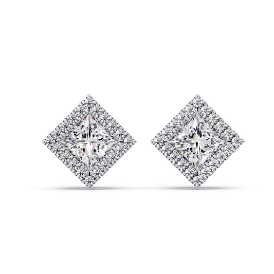 Princess Cut Lab Grown Diamond Halo Stud Earrings - HIGHCARAT DIAMONDS