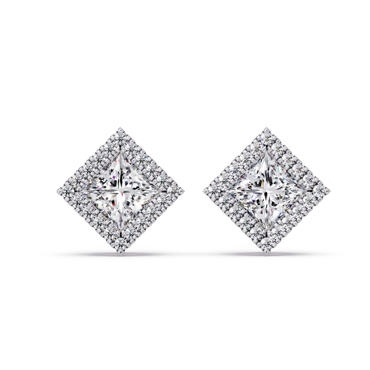 Princess Cut Lab Grown Diamond Halo Stud Earrings - HIGHCARAT DIAMONDS