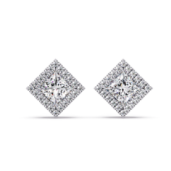 Princess Cut Lab Grown Diamond Halo Stud Earrings - HIGHCARAT DIAMONDS