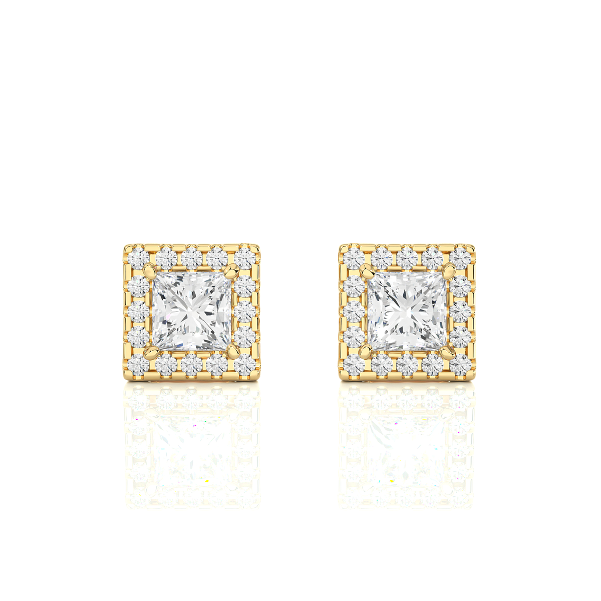 Princess Cut Lab Grown Diamond Halo Stud Earrings