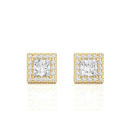 Princess Cut Lab Grown Diamond Halo Stud Earrings