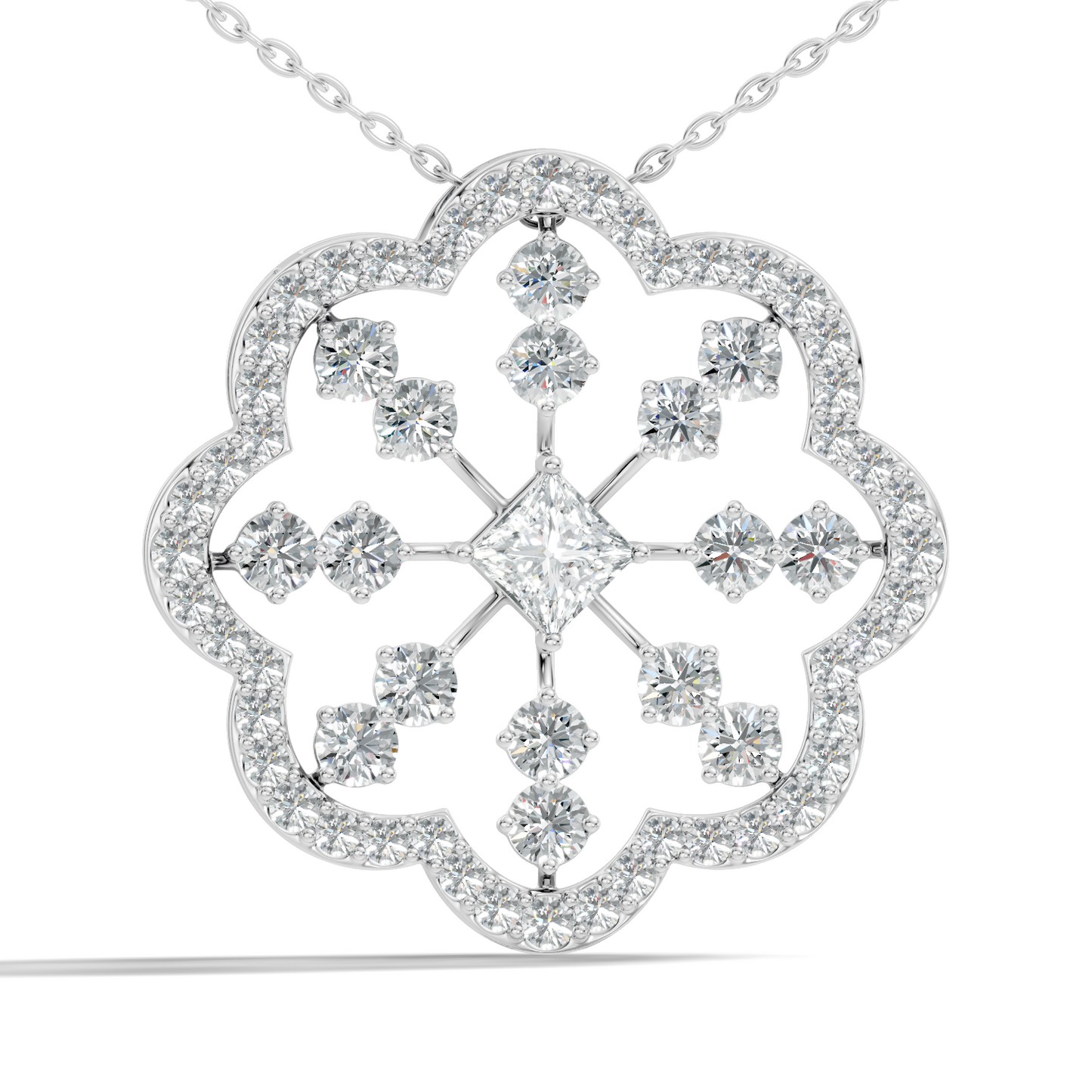 Princess Cut Lab-Grown Diamond Pendant Vintage Floral 14K Rose Gold Necklace