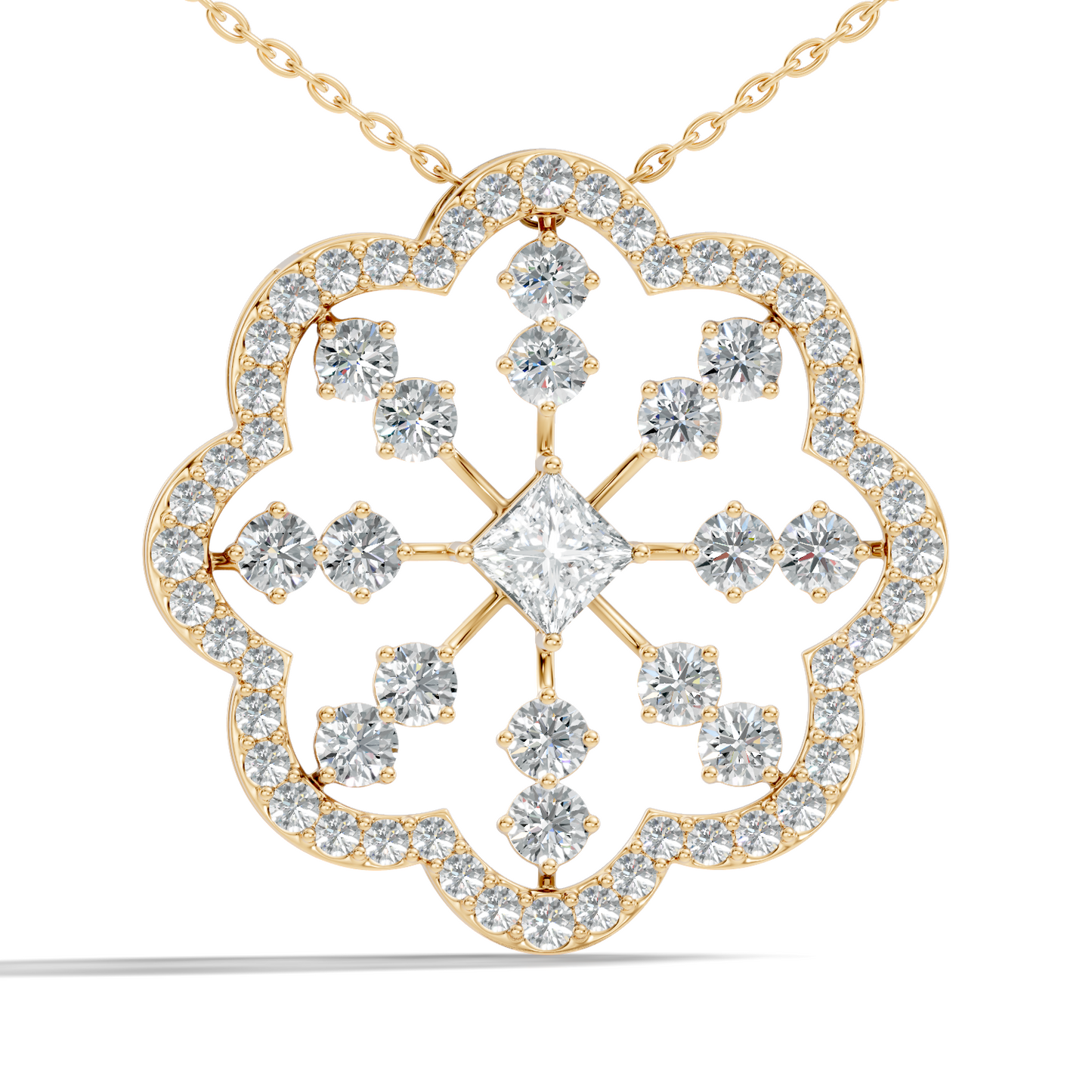 Princess Cut Lab-Grown Diamond Pendant Vintage Floral 14K Rose Gold Necklace