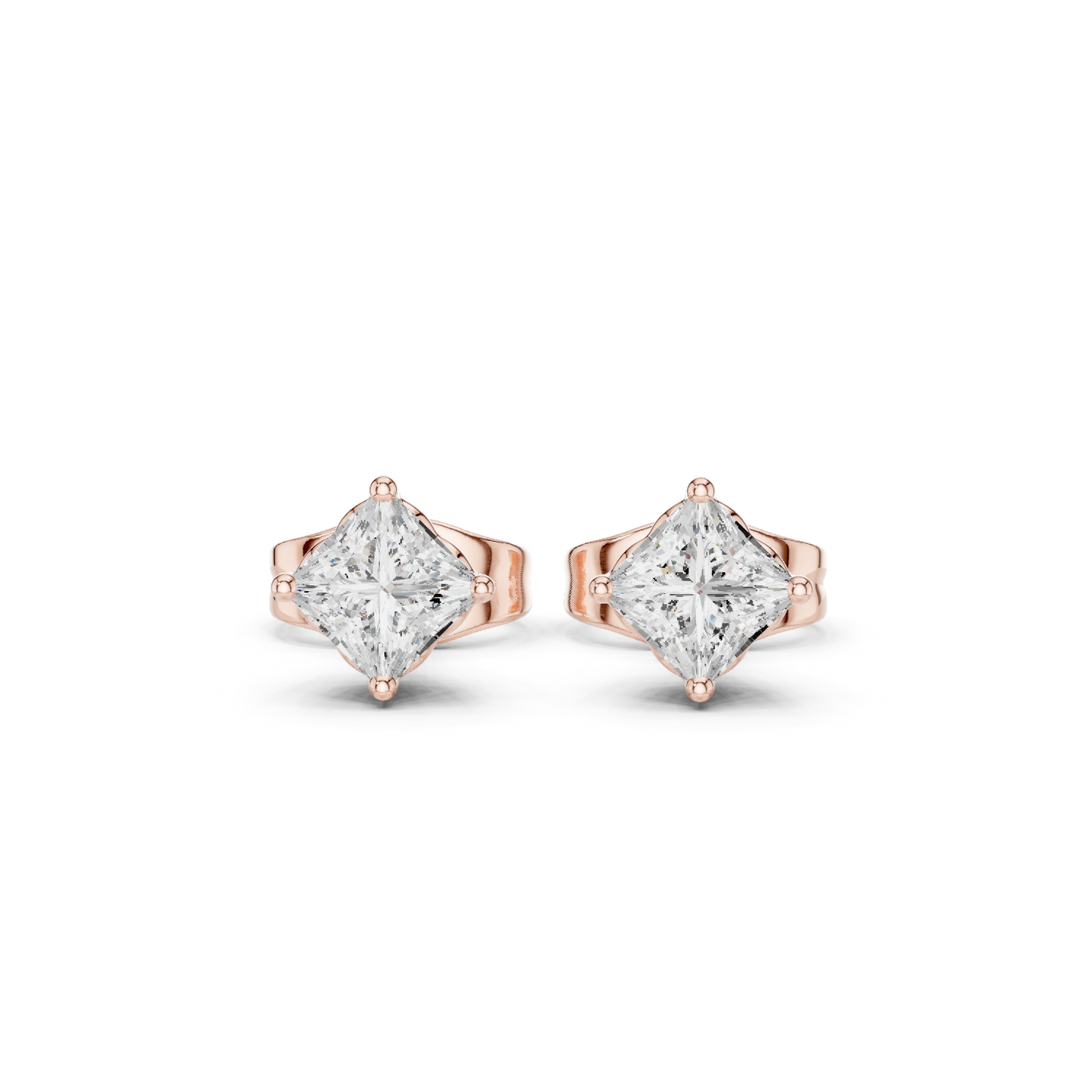 10k Solid White Gold Elegant Classic Princess Cut Natural & Lab Grown Diamond Earrings for Bride - HIGHCARAT DIAMONDS