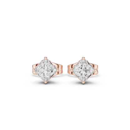 10k Solid White Gold Elegant Classic Princess Cut Natural & Lab Grown Diamond Earrings for Bride - HIGHCARAT DIAMONDS