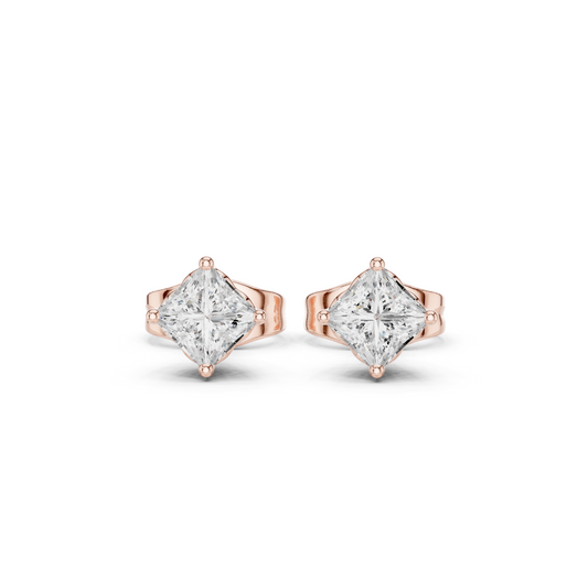 10k Solid White Gold Elegant Classic Princess Cut Natural & Lab Grown Diamond Earrings for Bride - HIGHCARAT DIAMONDS