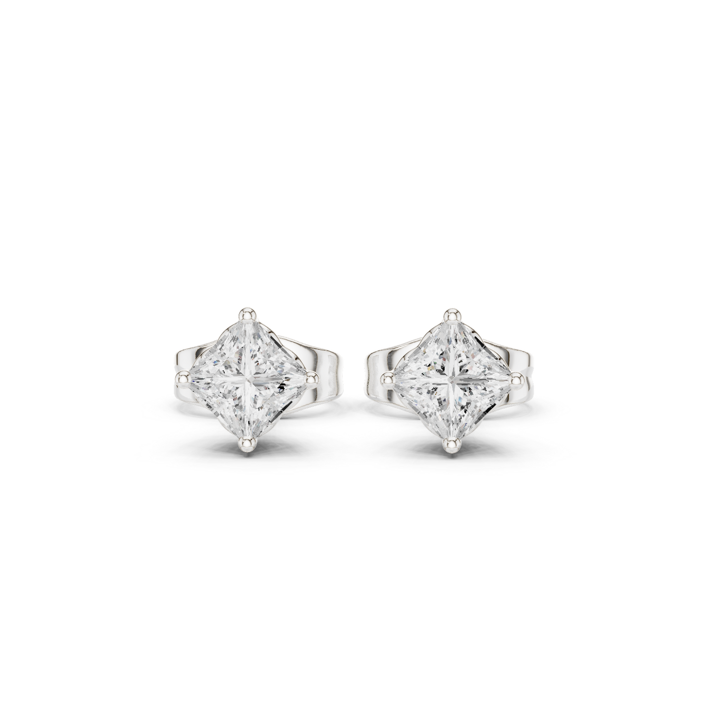 10k Solid White Gold Elegant Classic Princess Cut Natural & Lab Grown Diamond Earrings for Bride - HIGHCARAT DIAMONDS