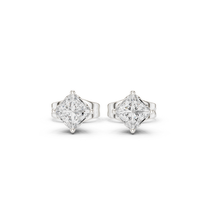 10k Solid White Gold Elegant Classic Princess Cut Natural & Lab Grown Diamond Earrings for Bride - HIGHCARAT DIAMONDS