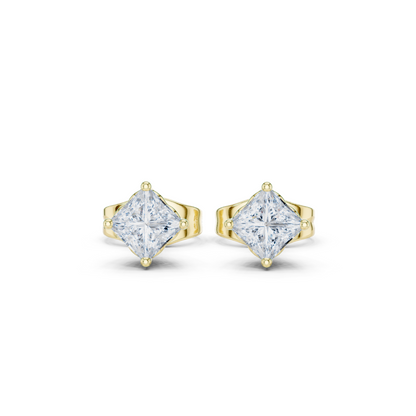 10k Solid White Gold Elegant Classic Princess Cut Natural & Lab Grown Diamond Earrings for Bride - HIGHCARAT DIAMONDS