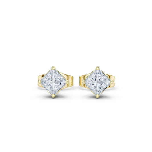 10k Solid White Gold Elegant Classic Princess Cut Natural & Lab Grown Diamond Earrings for Bride - HIGHCARAT DIAMONDS