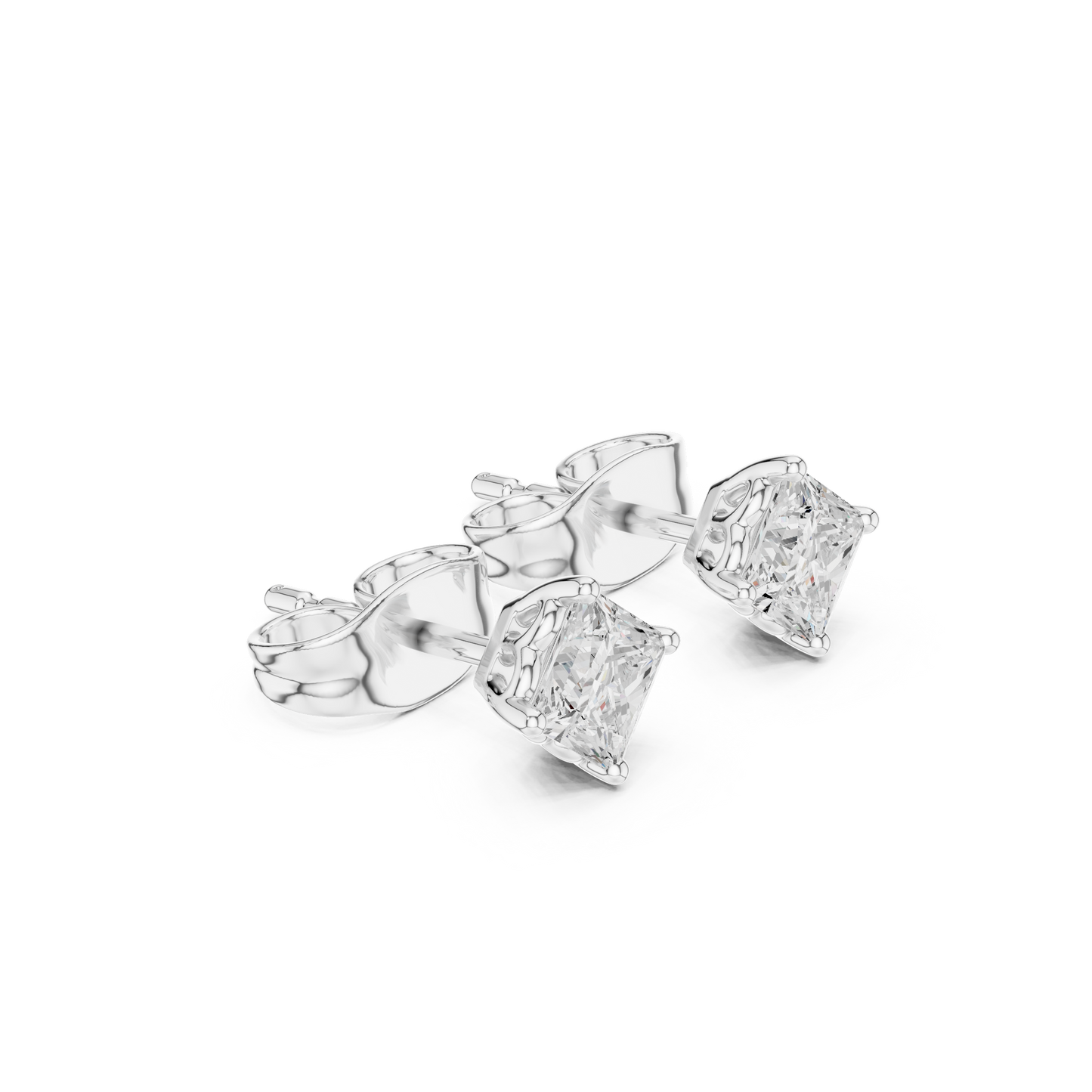 10k Solid White Gold Elegant Classic Princess Cut Natural & Lab Grown Diamond Earrings for Bride - HIGHCARAT DIAMONDS