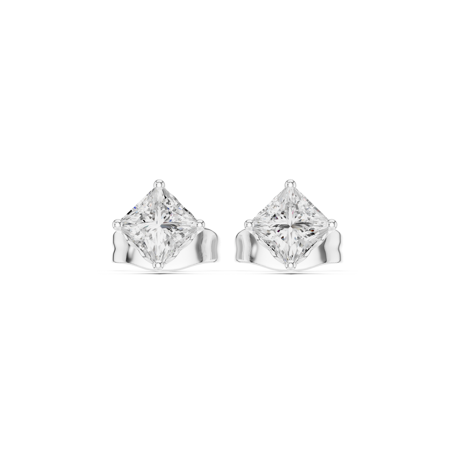 10k Solid White Gold Elegant Classic Princess Cut Natural & Lab Grown Diamond Earrings for Bride - HIGHCARAT DIAMONDS