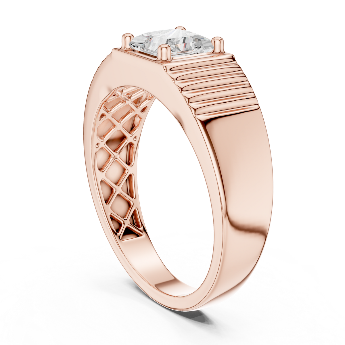 14k Solid Rose Gold Lab Grown Princess Cut Diamond Ring  For Men's Daily Wear - HIGHCARAT DIAMONDS