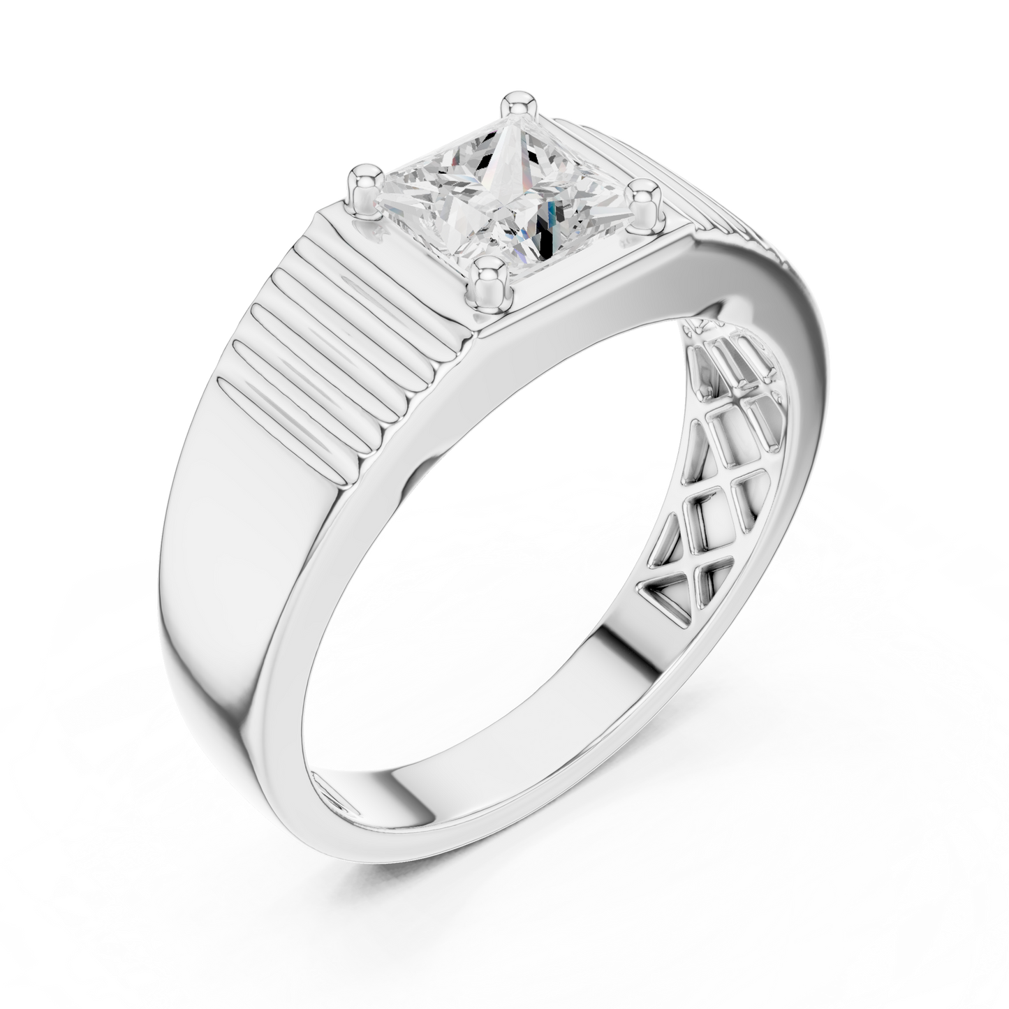 14k Solid Rose Gold Lab Grown Princess Cut Diamond Ring  For Men's Daily Wear - HIGHCARAT DIAMONDS