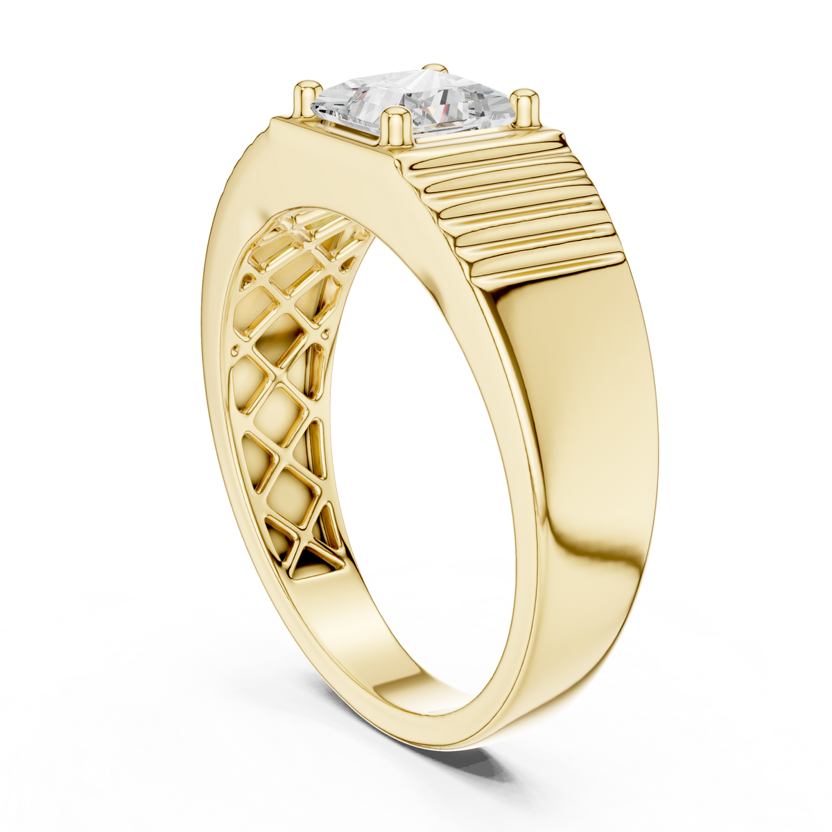 14k Solid Rose Gold Lab Grown Princess Cut Diamond Ring  For Men's Daily Wear - HIGHCARAT DIAMONDS