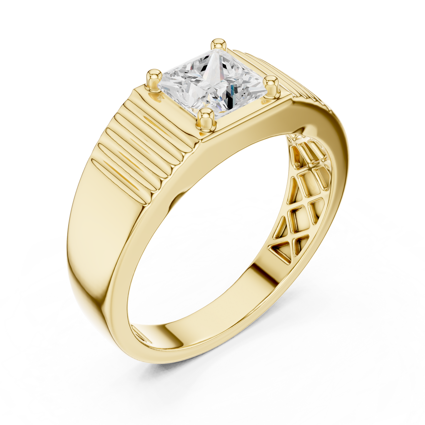 14k Solid Rose Gold Lab Grown Princess Cut Diamond Ring  For Men's Daily Wear - HIGHCARAT DIAMONDS