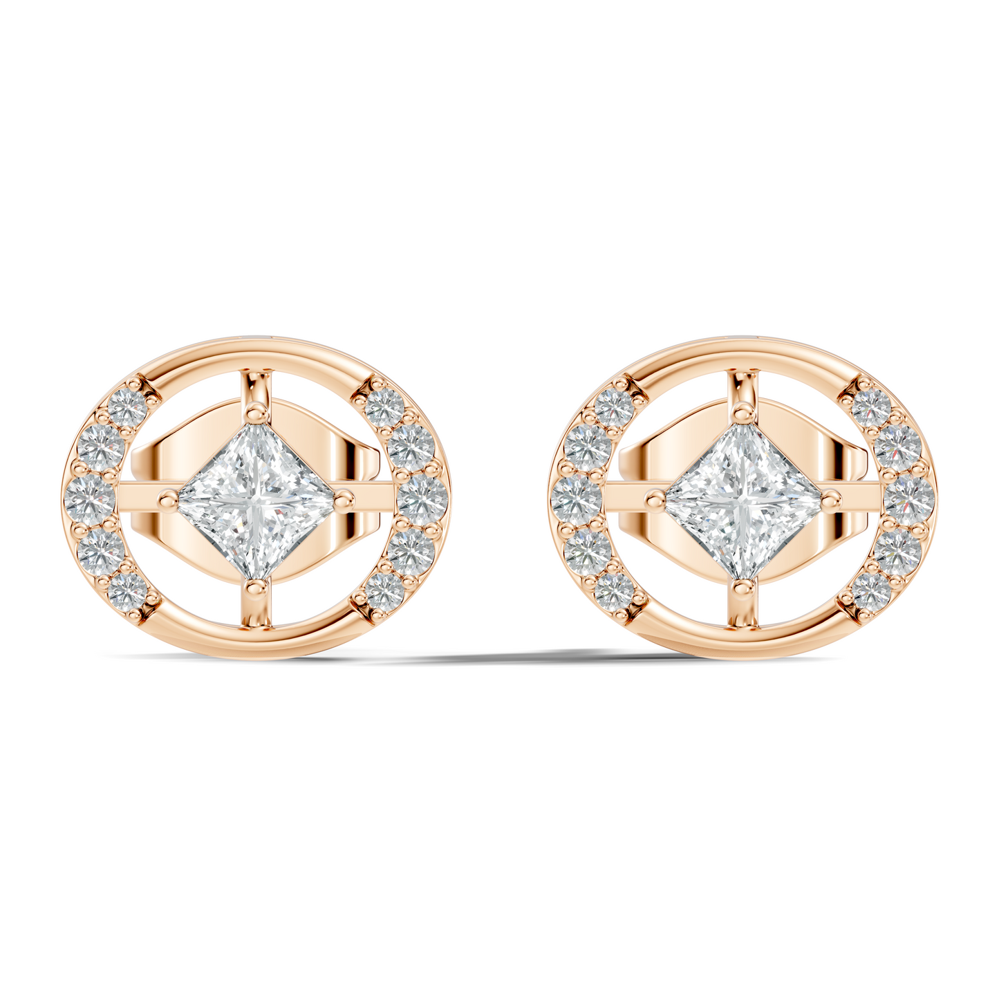 Princess And Round Diamond Stud Earring In 14K Gold Classic Labgrown Diamond Earring - HIGHCARAT DIAMONDS