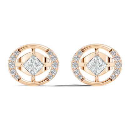 Princess And Round Diamond Stud Earring In 14K Gold Classic Labgrown Diamond Earring - HIGHCARAT DIAMONDS