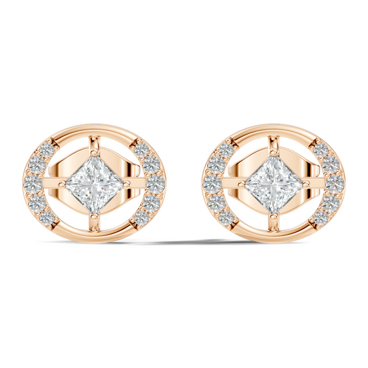 Princess And Round Diamond Stud Earring In 14K Gold Classic Labgrown Diamond Earring - HIGHCARAT DIAMONDS