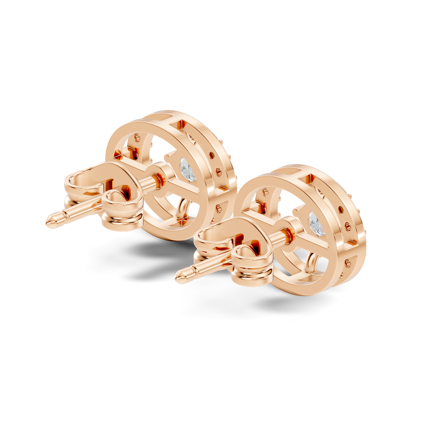 Princess And Round Diamond Stud Earring In 14K Gold Classic Labgrown Diamond Earring - HIGHCARAT DIAMONDS