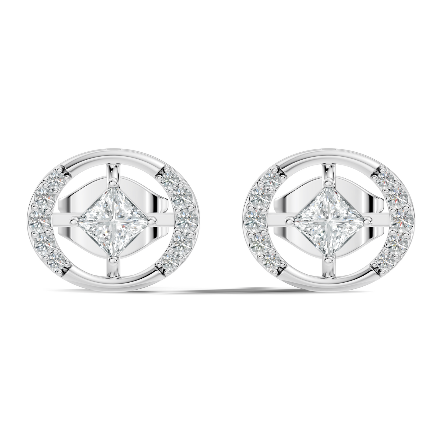 Princess And Round Diamond Stud Earring In 14K Gold Classic Labgrown Diamond Earring - HIGHCARAT DIAMONDS