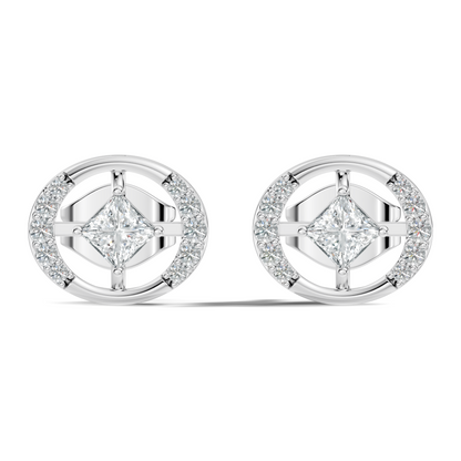 Princess And Round Diamond Stud Earring In 14K Gold Classic Labgrown Diamond Earring - HIGHCARAT DIAMONDS