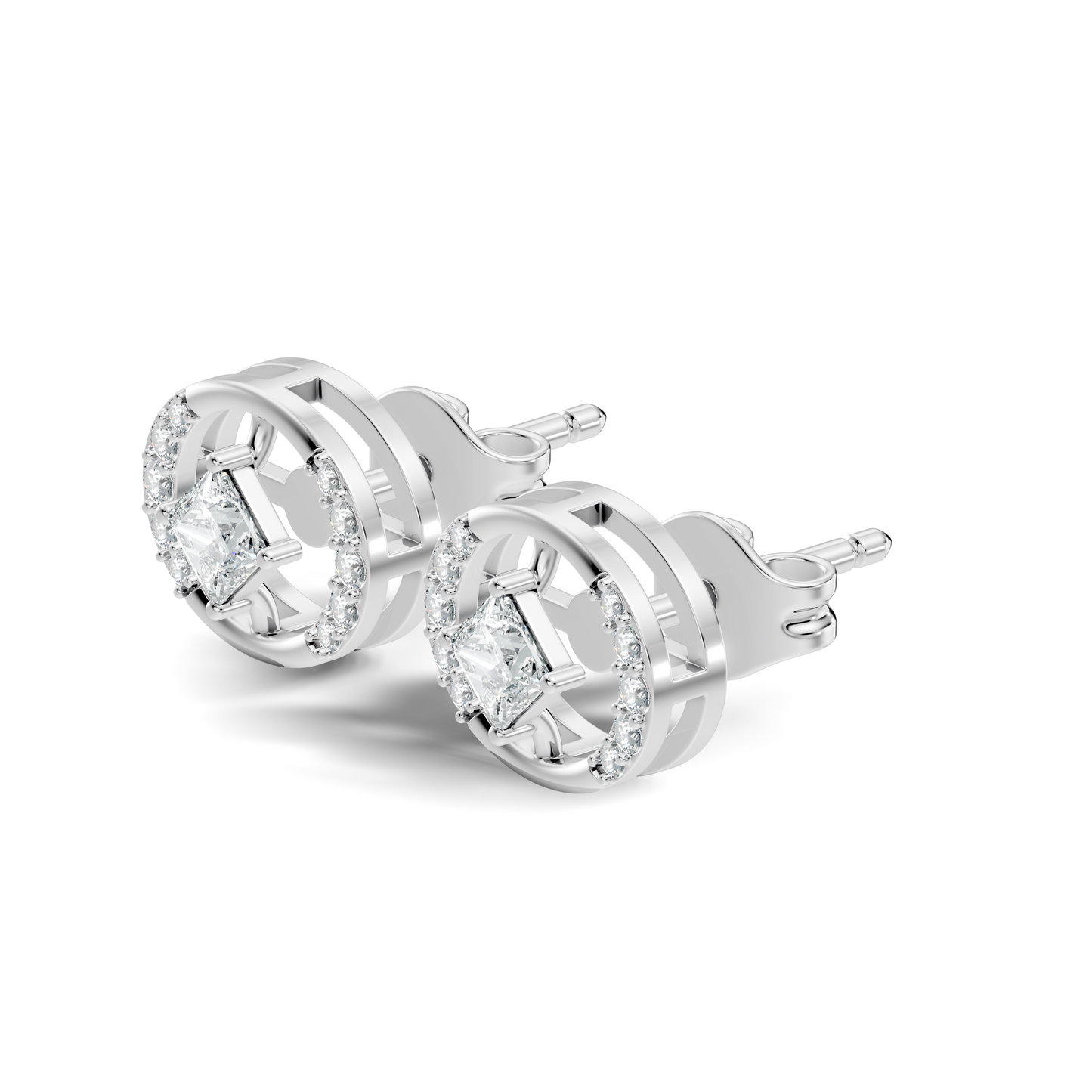 Princess And Round Diamond Stud Earring In 14K Gold Classic Labgrown Diamond Earring - HIGHCARAT DIAMONDS